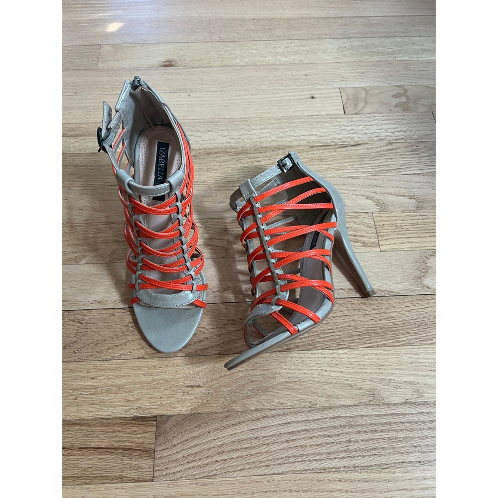 Izabella Rue Stephe Gladiator Stiletto Heels Women 8.5 Grey Orange